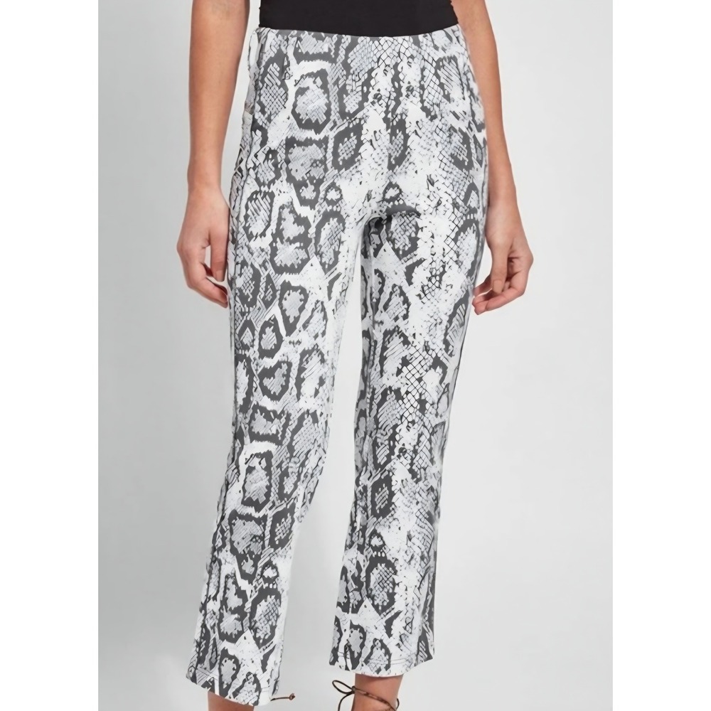 Lysse Snake Print Crop Pants Grey White Metallic Side Stripe Straight Leg 28